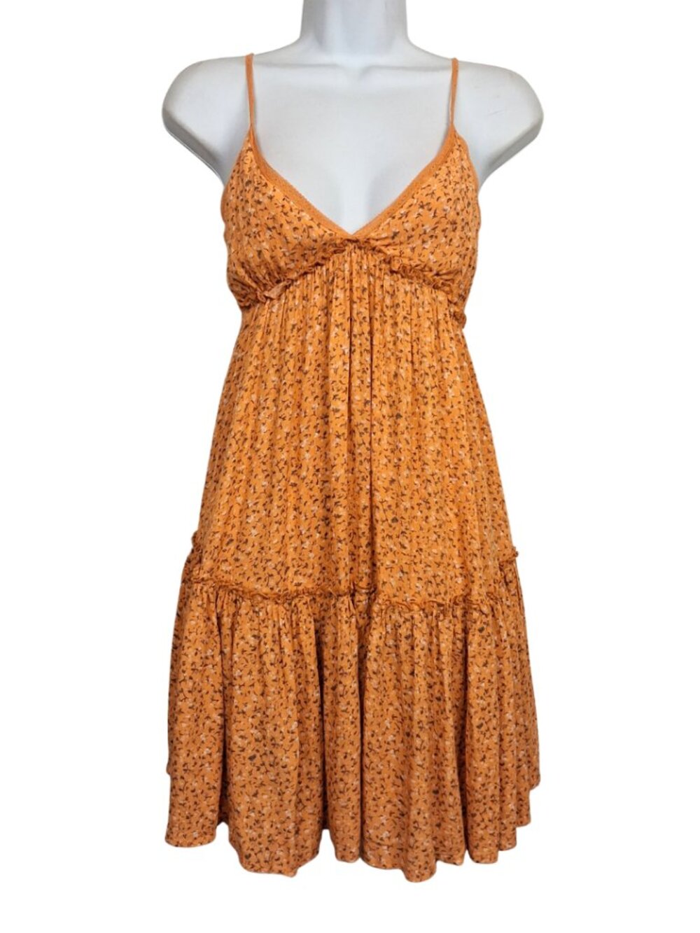 WILD FABLE Floral Dress Mango Orange Print Sleeveless Tier Mini Sundress XS NWT